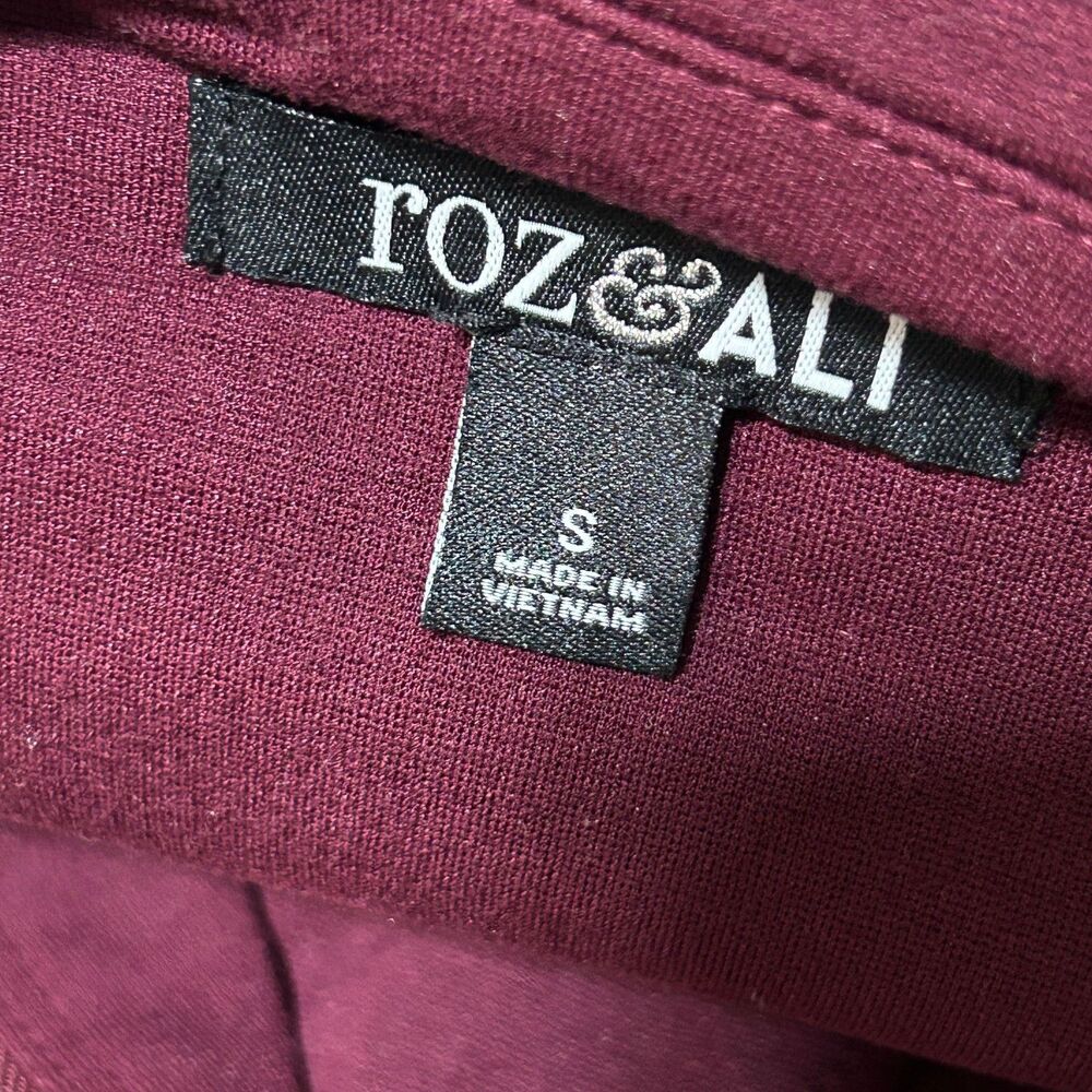 Roz&Ali Jacket Womens S Burgundy Ruffle Bell Sleeve Zip Front Peplum Zip Pockets - Picture 2 of 8